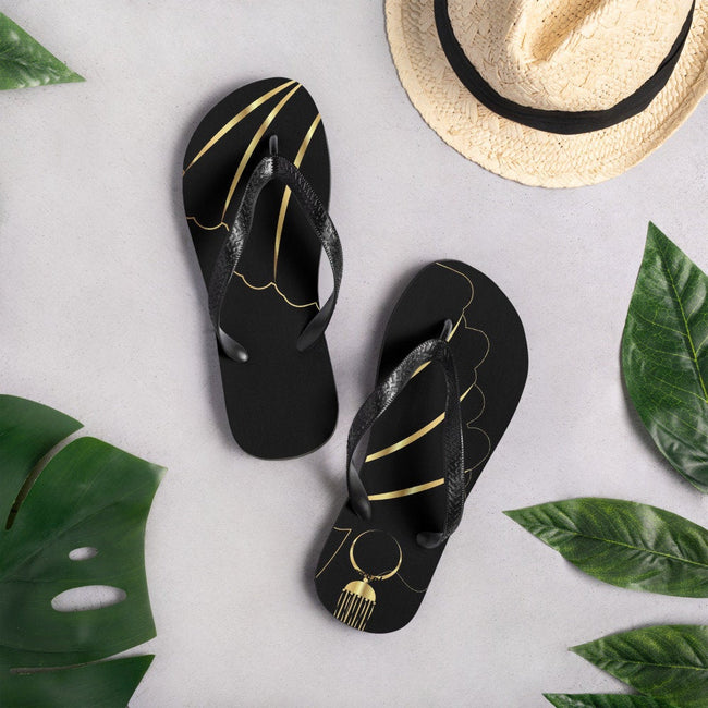 Queen Black and Gold Slippers for Beach, Pool, Travel - Coco Ako