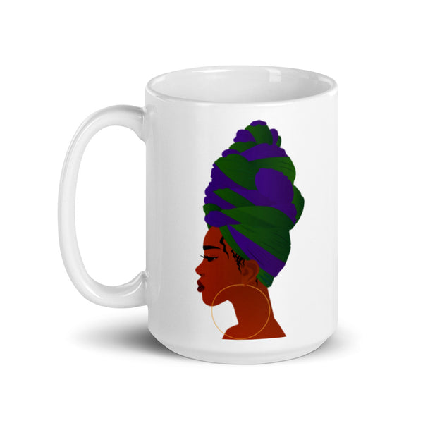 Coffee Tea Ceramic Mug Queen Headwrap black girl art, dishwasher, microwave safe, 11 ounces, 15 ounces - Coco Ako