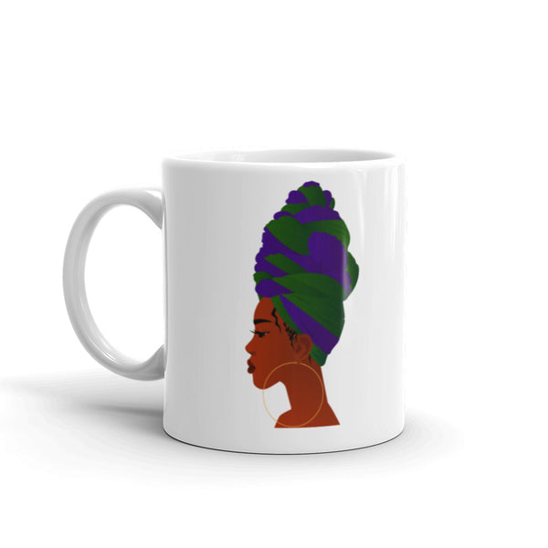 Coffee Tea Ceramic Mug Queen Headwrap black girl art, dishwasher, microwave safe, 11 ounces, 15 ounces - Coco Ako